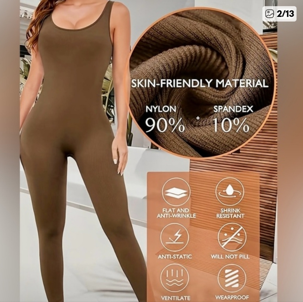 Callie Lives Compression Shapewear Neutral Jumpsuits BROWN Large - Picture 2 of 3